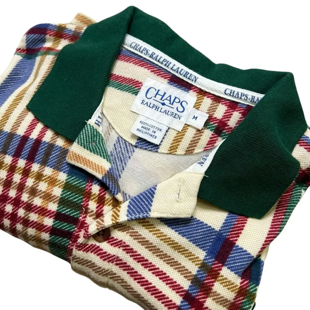 Vintage Chaps Ralph Lauren Polo‎ Shirt Men's M Plaid Tartan Preppy Crest Logo